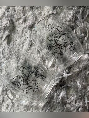 Disney Clear Glass Mugs with Black Line Art Mickey Mouse (Set of 2)